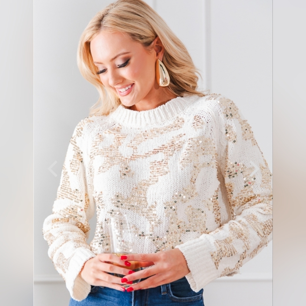 Idem Ditto Sequin Sweater Cream And Gold Size M/L